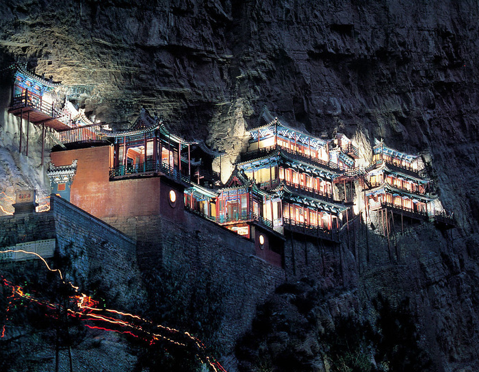 Hanging Temple Scene at Night